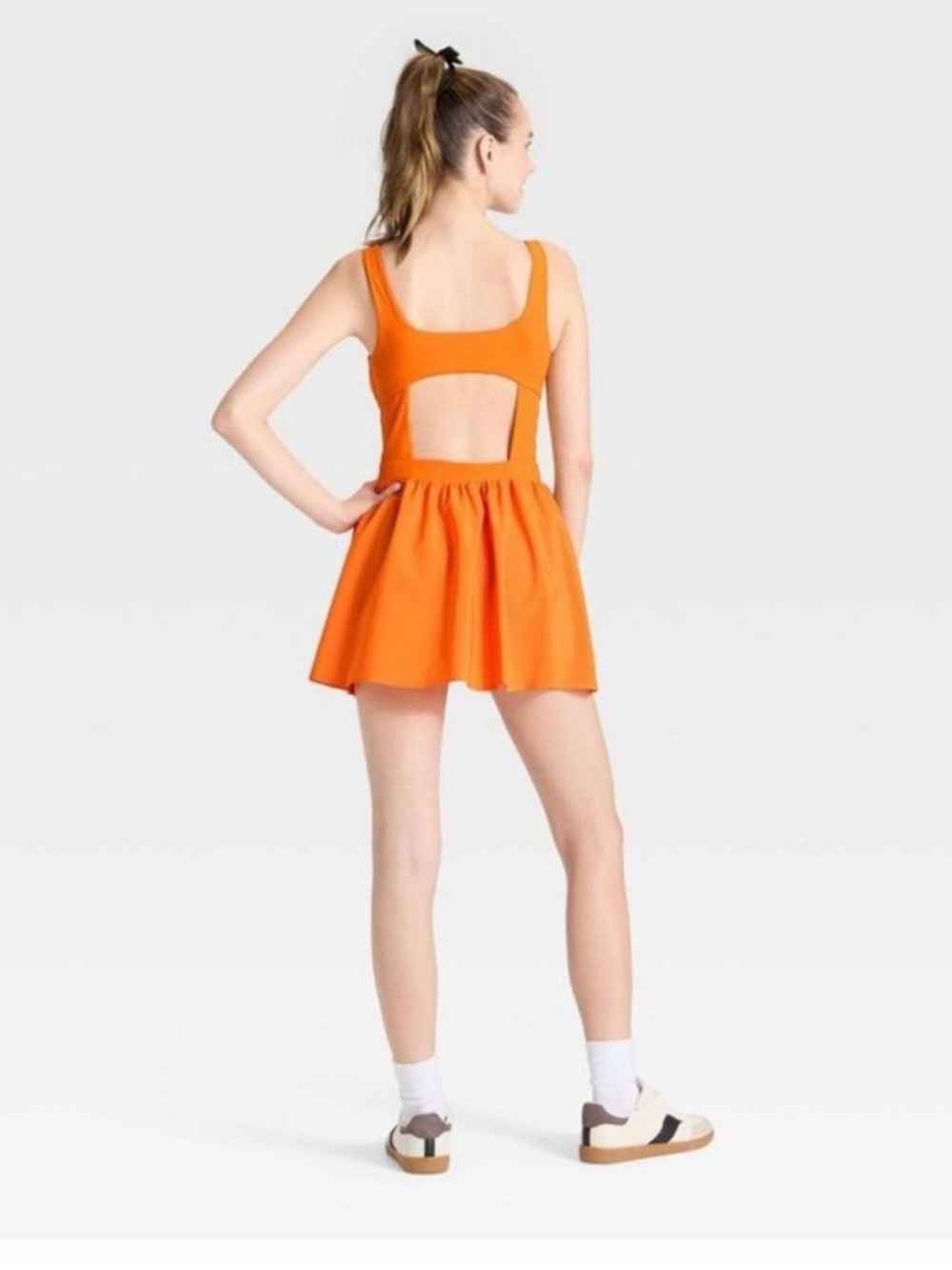 JoyLab Orange Scoop-Neck Mini Skater Dress - Picture 2 of 6